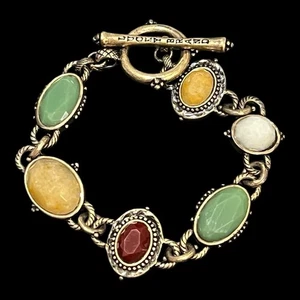 Lucky Brand Multi-Stone Toggle Bracelet – Antique Gold-Tone Floral back 7” - Picture 1 of 5