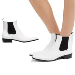 Authentic prada White Leather 30 Pointy Toe Ankle Boot SZ 37 US - Picture 1 of 6