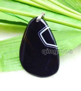 VENTA 40*60 mm Collar Colgante Negro Ágata Natural Rayas Gratis 17-19"-n5947 - Imagen 1 de 35