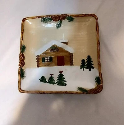 ST. NICHOLAS SQUARE HEARTLAND LOG CABIN SERVING PLATE PLATTER SQUARE 9" - Image 1 of 4