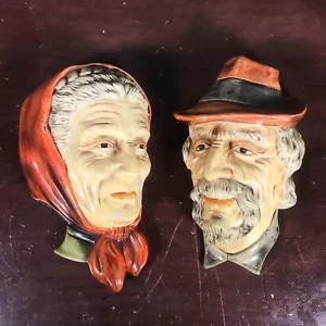 Set 2 pezzi vintage uomo e donna in gesso modellato faccia testa busto decorazione parete figura - Foto 1 di 15