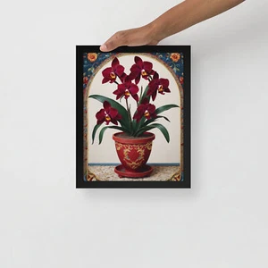 3d Orchid Plant Print Framed Wall Art Red Cattleya Orchid Art Print - Picture 1 of 10