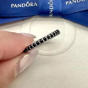 Authentic Pandora Silver Leaf Eternity Black CZ Wide Ring Size 56 #190618NCK - Picture 1 of 4