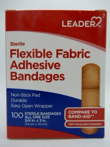 (2PK) Leader Flexible Fabric Adhesive Bandage, One Size 100 Count 096295139853 - Picture 1 of 2