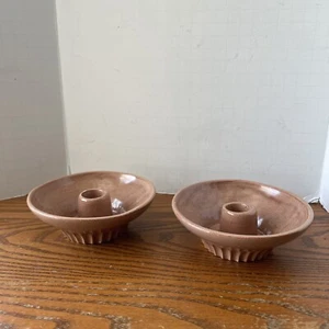Redwing Candle Stick Holder Set  Speckled Pink Wing Pottery 1593 Round USA - Picture 1 of 12