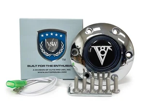 Botón de bocina de volante cromado de 6 pernos con emblema de gel Art Deco V8 - Imagen 1 de 7