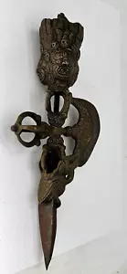 Tibetan dagger Handmade Ritual Phurba 12" ceremony cast metal Buddhist knife - Picture 1 of 21