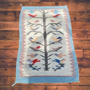 MEXICAN FOLK ART ZAPOTEC TREE OF LIFE BIRD RUG / THROW WOOL BLEND OAXACA - Picture 1 of 8