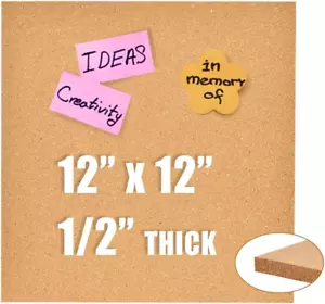 12X12" Cork Board Tiles Bulletin Board, 1/2" Thick Small Square Cork Boards for - Picture 1 of 12