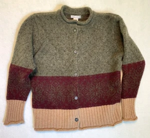 Vtg Deane & White 100% Wool Cardigan Sweater Green Red Brown Knit Womens Lg - Picture 1 of 8