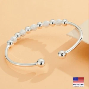 Fashion Women Sterling Silver Bracelets Cuff Lucky Frosted Ball Style 1981 - Picture 1 of 4