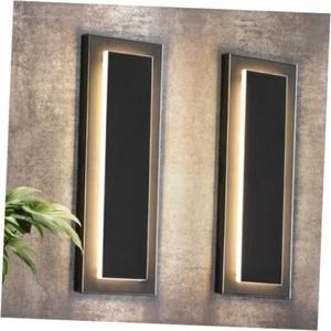 2 Pack LED Outdoor Wall Lights, 15.7'' Modern 40cm-2 Pack Black With Gold Trim - Picture 1 of 8