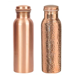 Copper Water Bottle 100% Pure Natural Ayurveda Health Benefits Pack of 2 pcs - Picture 1 of 8