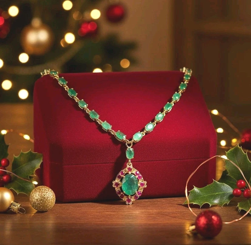 Ожерелье из серебра 925 пробы с изумрудом, рубином - Изображение 1 из 4