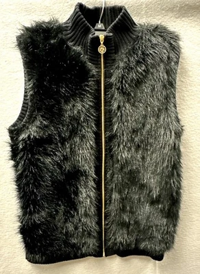 NUEVO Chaleco Anne Klein Imitación Piel Negro Dorado Cremallera Mujer Talla Grande Foto 1 de 4