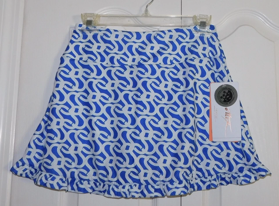 全新带标签 GOTTEX 裙子短裤 M 码中蓝色白色网球棒高尔夫褶皱 — 第 1/1 张图片