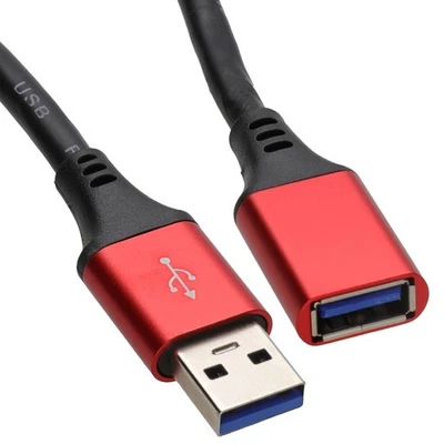 Hot Metal USB 3.0 SuperSpeed Cables Extension Leads A Plug to Female Socket Red - Image 1 of 4
