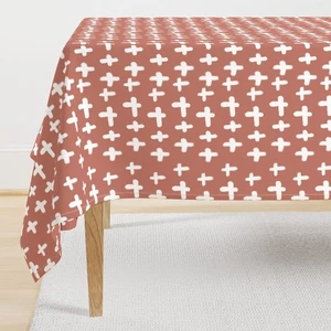 Rust Cross Terracotta Brushed Cross Burnt Red Orange Cross Printed Tablecloth - Picture 1 of 4