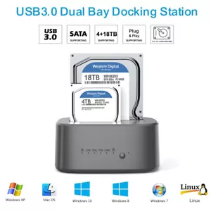 2.5" 3.5" Dual Hard Drive Docking Station SATA HDD/SSD Backup Clone System File - Afbeelding 1 van 12