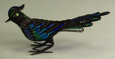 = Antigua estatuilla china de pájaro azul de filigrana y esmalte de plata dorada de 1900 Foto 1 de 4