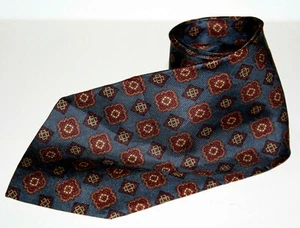 ClubFellow Mens Necktie Blue Red Gold Geometric Print Shiny Silk - Picture 1 of 5