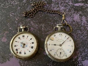 Konvolut 2 ALTE MECHANISCHE TASCHENUHR AUS SILBER EMAIL ZIFFERBLATT ANFANG 20. Jh. - Bild 1 von 8
