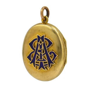 Victorian Enamel Gilt Metal Amity Eternity Infinity Locket - Picture 1 of 6