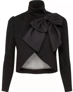 Alice + Olivia Addison Bow Crop Jacket Black Blazer Size L Neu ohne Etikett - Bild 1 von 12