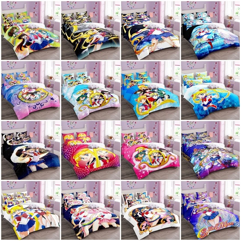 Sailor Moon Cartoon Quilt Bett bezug Bettwäsche Set Einzel Doppel - Bild 1 von 1