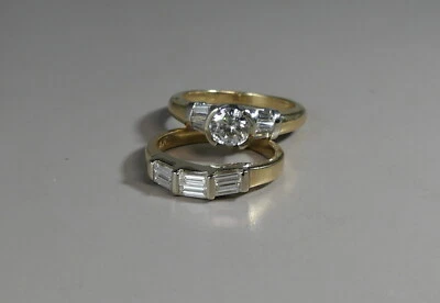 JUEGO DE ANILLOS DE COMPROMISO DE BODA DE DIAMANTES DE ORO AMARILLO DE 14K 1,10 QUILATES TW TALLA 4,5 Foto 1 de 4