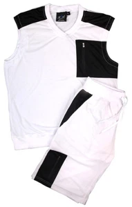 MEN SUMMER SLEEVELESS STRIPED SPORTS SHORT SET W/DRAWSTRINGS - Picture 1 of 28