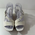 Franco Sarto Sandals Womens Size 8 White Leather  Upper Cork Wedge Heel Strappy
