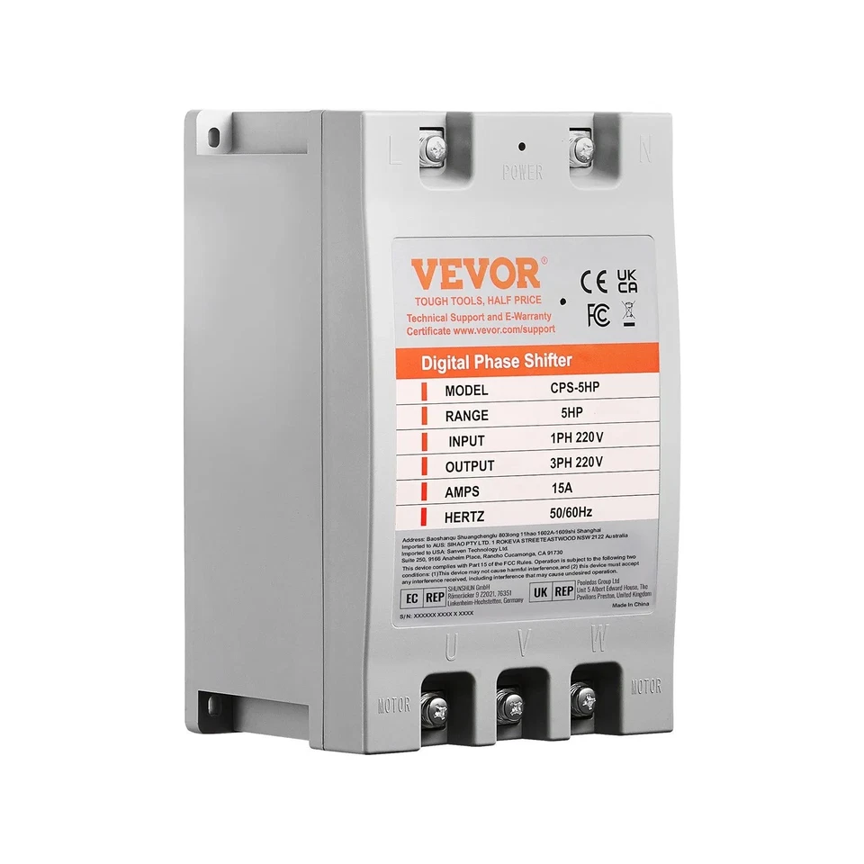VEVOR 5HP Digital Phase Shifter 15A 220V Single Phase to 3 Phase Converter