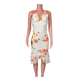 Vtg My Michele Y2k Midi Dress Sz 5/6 White Floral Crinkle Chiffon Overlay Fairy - Picture 1 of 13