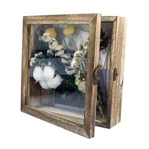 8x8 Shadow Box Frame Solid Wood Glass Door Display Case with Linen Back and 6 - Picture 1 of 7
