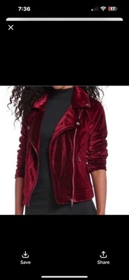 Chaqueta corta de terciopelo borgoña Belle Badgley Mischka para mujer S bolsillos con cremallera Foto 1 de 4