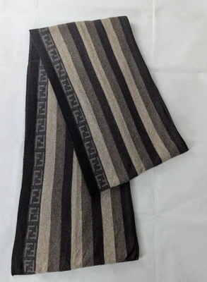 Authentic Fendi Wool/Cashmere/Viscose & Nylon Striped Scarf Brown Made in Italy. - Image 1 of 4