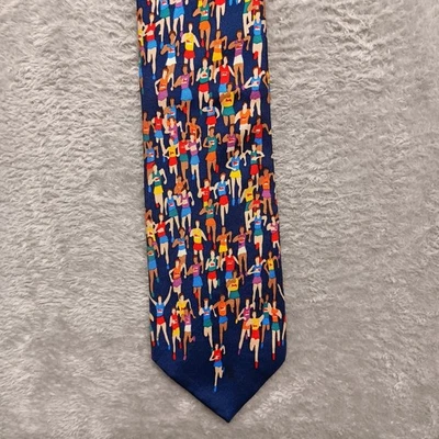 Alynn Neckwear Necktie Marathon Runners Colorful 100% Silk Made in USA 56" - Image 1 of 4