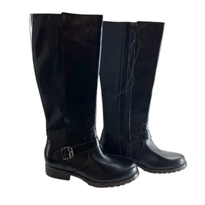 Kenneth Cole Jenny Black Leather -NEW In Box- Calf Stretch Panel Boots Size 7.5 - Picture 1 of 6