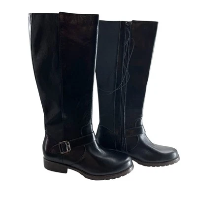 New Kenneth Cole Jenny Black Leather In Box- Calf Stretch Panel Boots Size 7.5 - Image 1 of 4