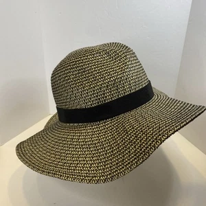 J. Crew meliert breite Krempe verstaubar Stroh Sonnenhut Damengröße S-M schwarzes Band - Bild 1 von 11