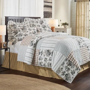 Farmhouse Twin Quilt Brown Annie Floral Cotton Hand Bedroom Decor VHC Brands - Picture 1 of 6