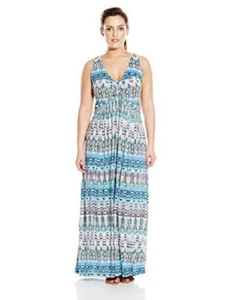 NWT: Jessica Simpson Emilia Plus Size Print Maxi Dress w/Lace Back in Island 3X - Picture 1 of 10