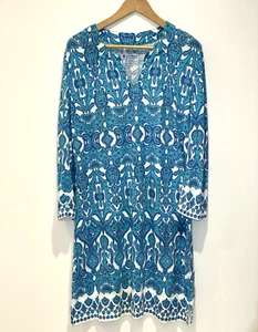 Coolibar Size M Long Sleeve Tunic Dress UPF 50+ Paisley  Blue White - Picture 1 of 4