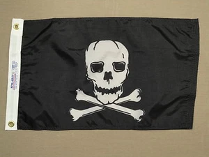 Jolly Roger Pirat Schädel Indoor Outdoor gefärbt Nylon Boot Flagge Ösen 12" x 18" - Bild 1 von 1