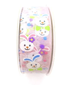 Easter Bunnies Ribbon,Sheer Pink,Easter Eggs,Jo-ann's,7/8"x9ft. - Picture 1 of 2