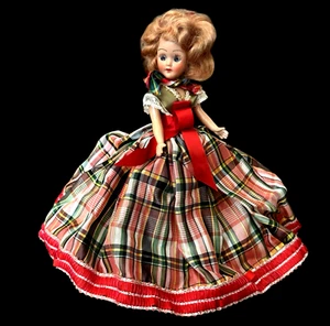 Vtg 50s Scotland Scottish Costume Folk Doll Blinking Sleep Eyes Plaid Gown - Picture 1 of 14