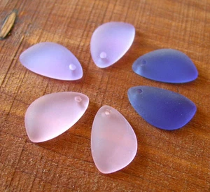 PICK COLOR 2pc 25mm wing top drilled Pendant Sea Glass frosted Bead recycled - Picture 1 of 23