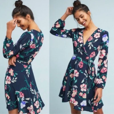 YUMI KIM Anthropologie Renata 100% Silk Wrap Floral Dress Women Large - Image 1 of 4