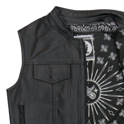 Hot Leathers VSM1049 Men's Black 'Paisley' Motorcycle Club Leather Biker Vest - Image 1 of 4
